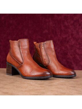 Naturalizer Women Laura Dress Summer Cognac Zip Leather ankle boots sz 7.5